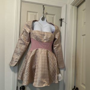 ASOS pink & metallic and gold for flare dress with sheer corset middle - size 4